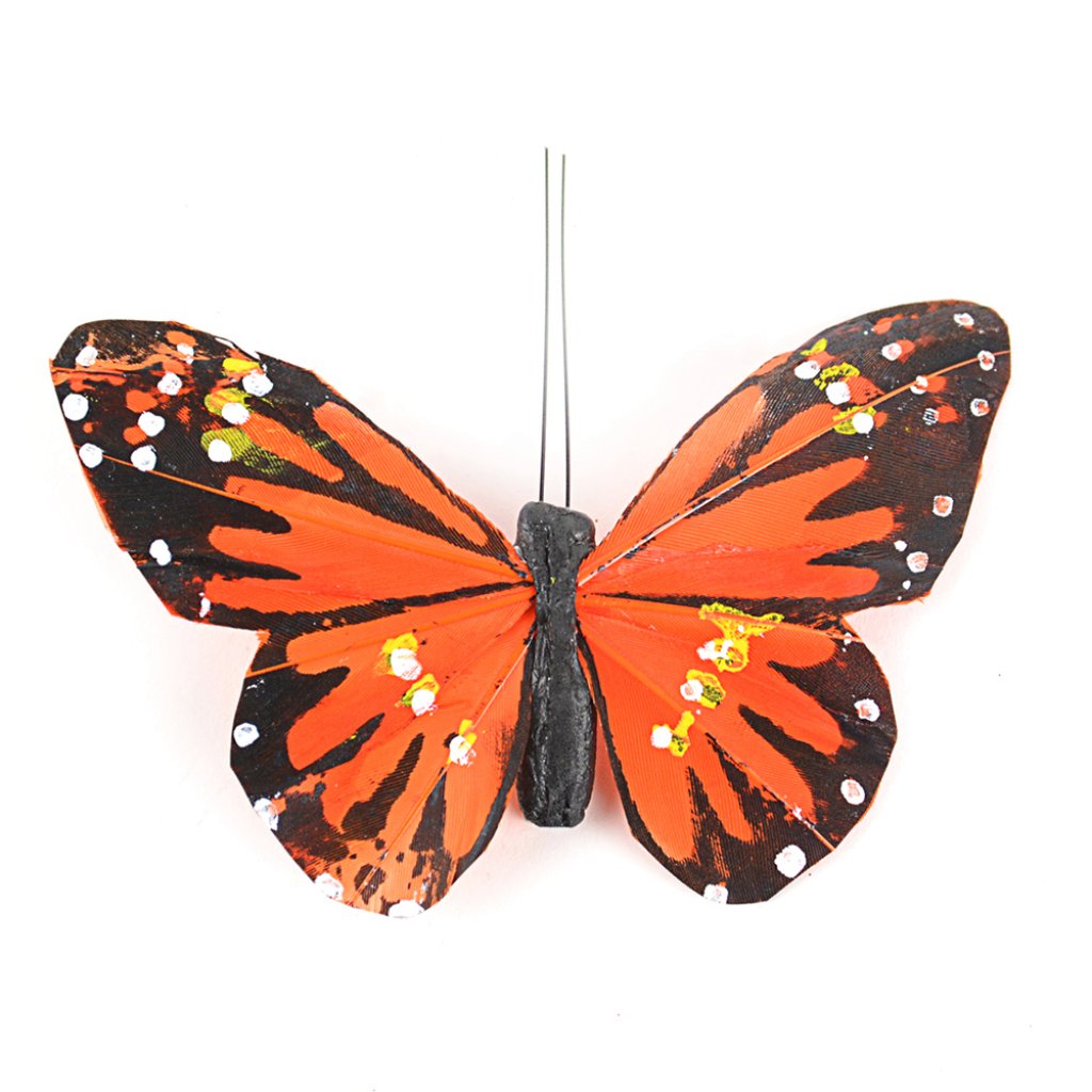 Natural Monarch Butterfly On Clip 4Pc 4.75â€? Orange 