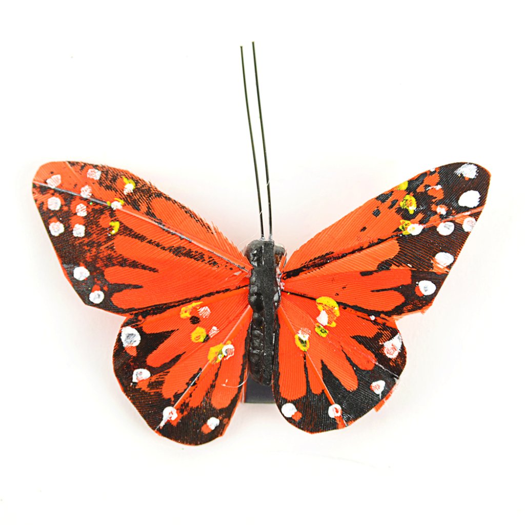 Natural Monarch Butterfly On Clip 6Pc 3.25â€? Orange 