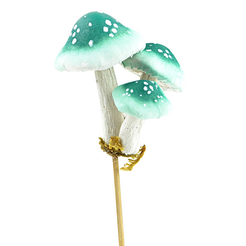 Foam Mushroom Bermuda Blue W/Moss On Stick 8.5in 