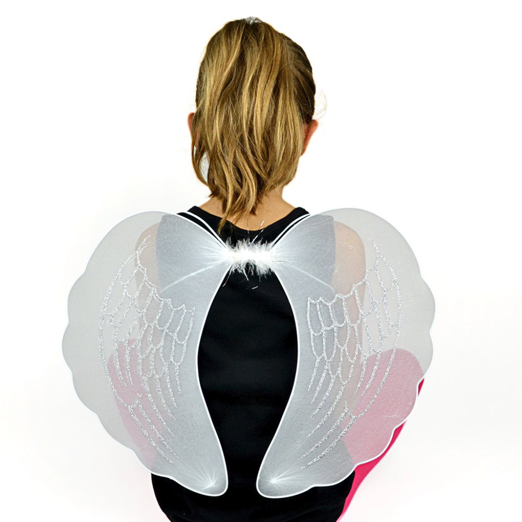Nylon Angel Wings Dyed White 18.5â€?X14.5in W/ Glitter &amp; Strap 