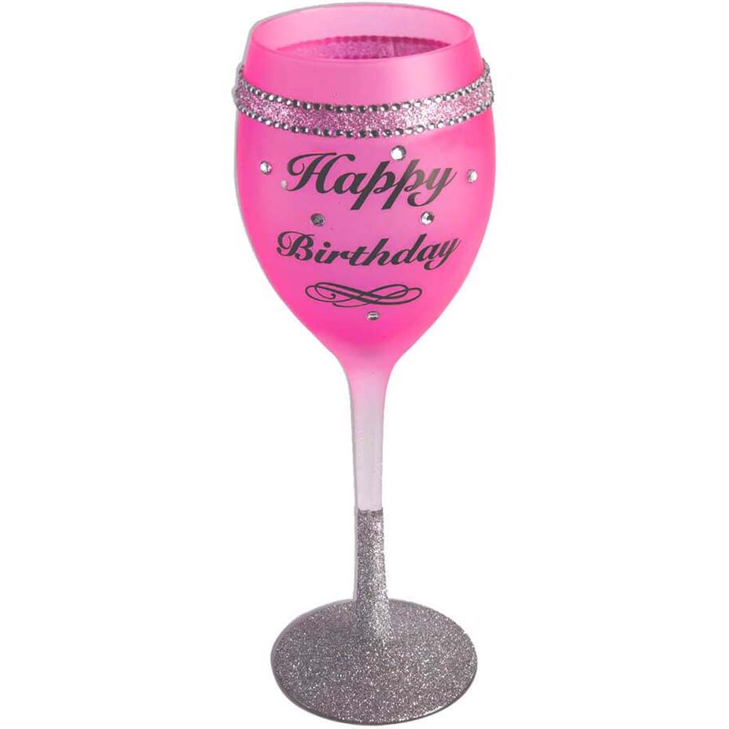 Happy Birthday Glitter Wine Glass