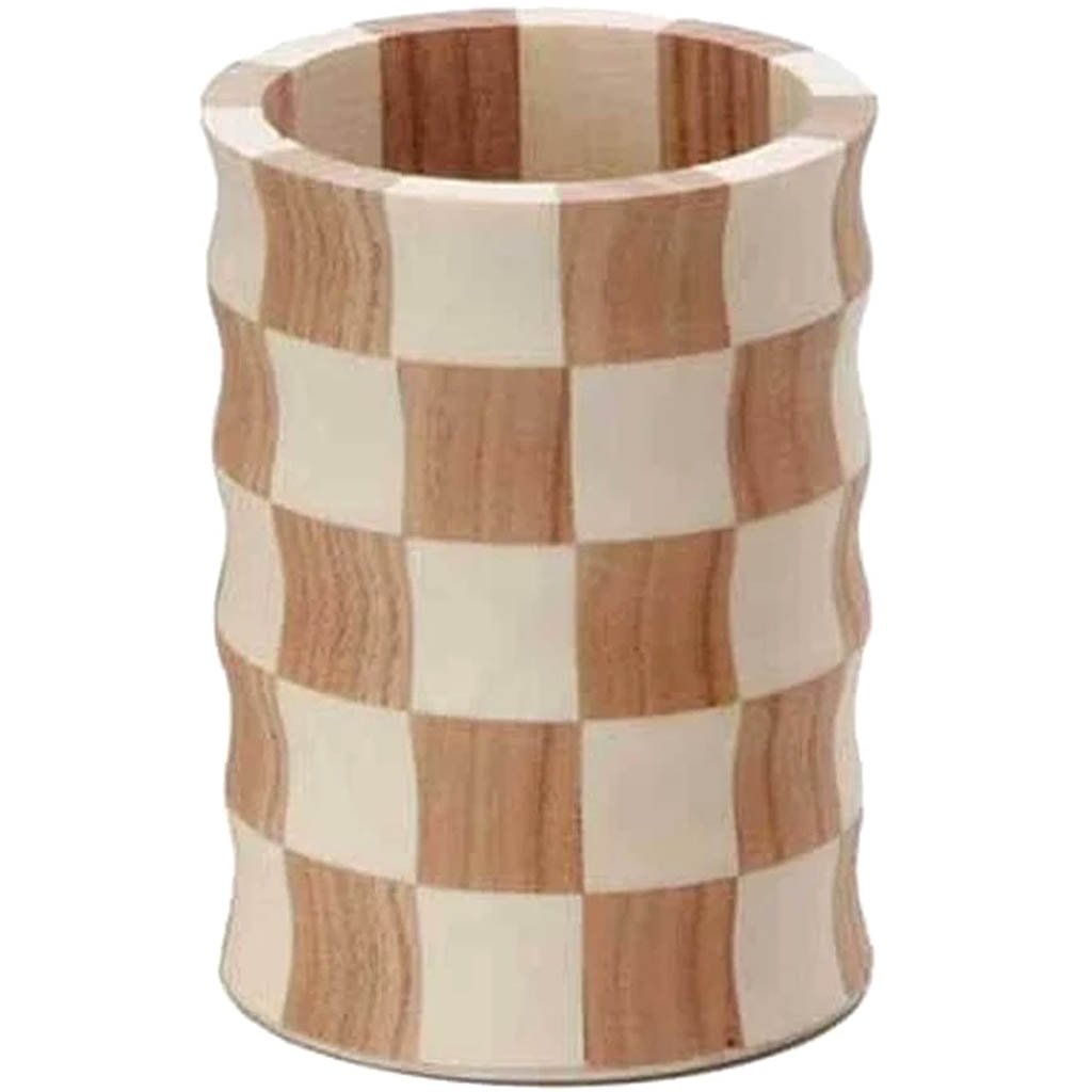 Unfinished Wood Pencil Holder Checkered