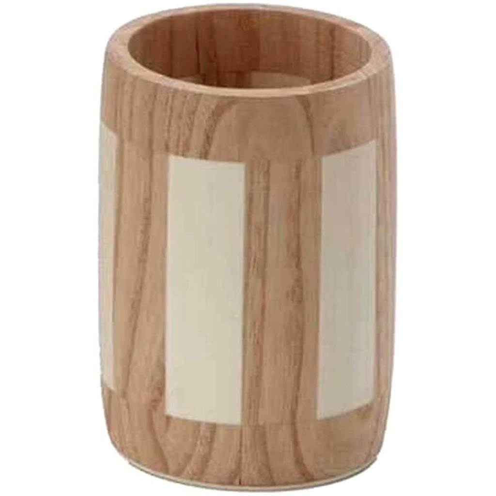 Unfinished Wood Pencil Holder Vertical Stripes with Border