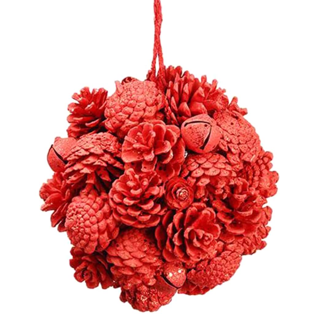 Glittered Pine Cone &amp; Bell Ball Ornament 