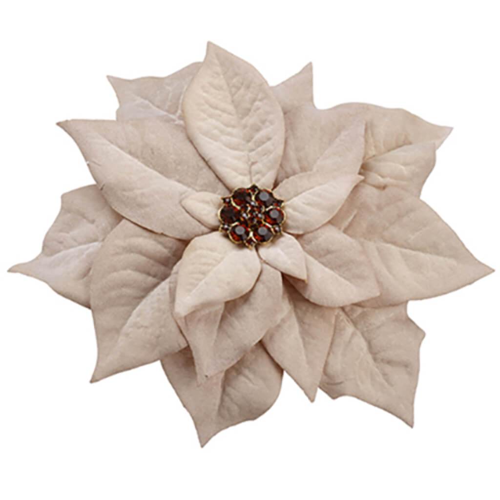 Rhinestone Velvet Poinsettia Clip-On Flower 