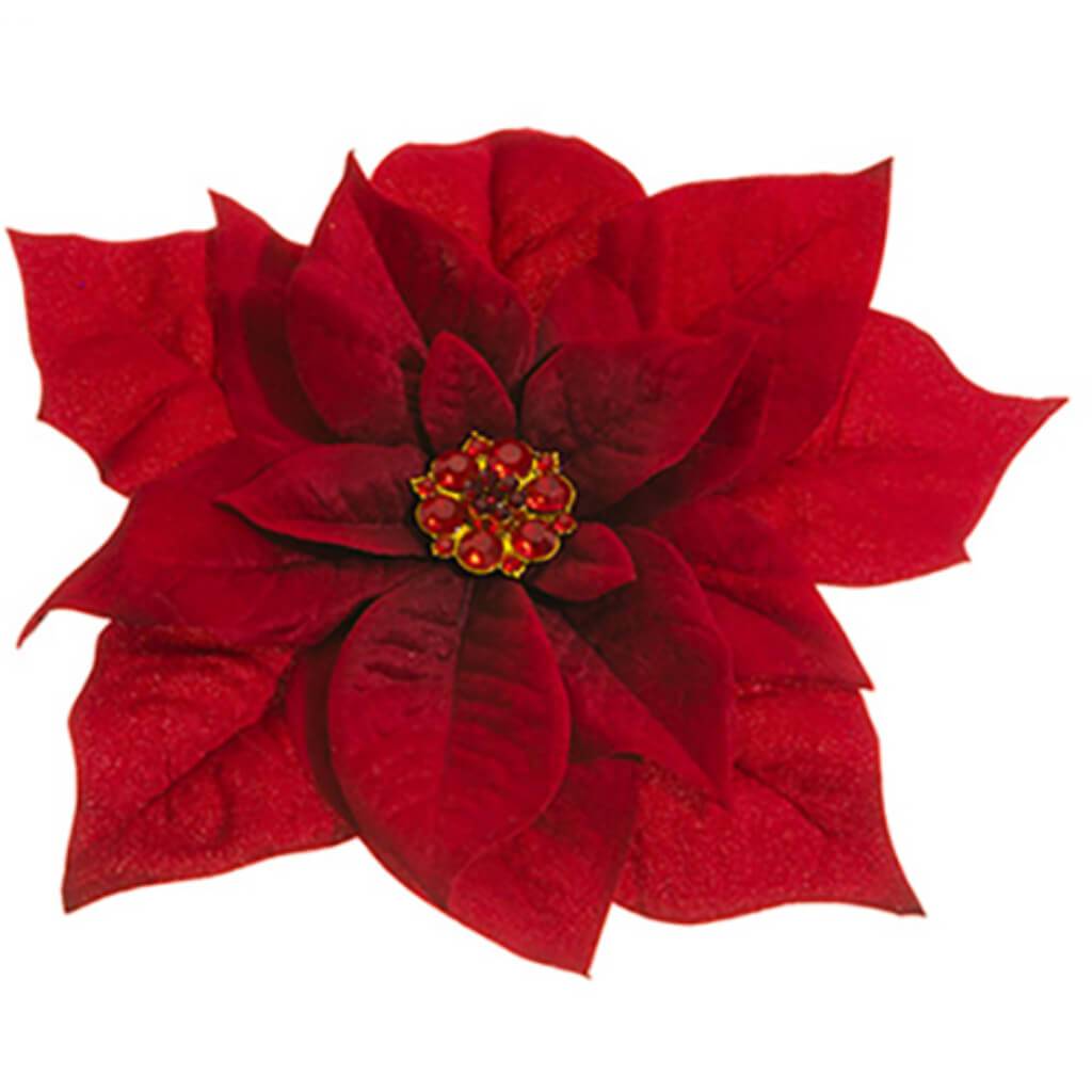 Rhinestone Velvet Poinsettia Clip-On Flower 