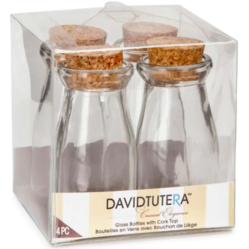 David Tutera Casual Elegance Glass Mini Milk Bottles with Cork 4 pieces 