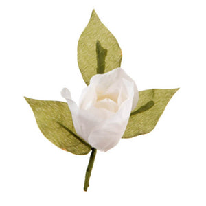 David Tutera™ Artificial Wedding Boutonniere: White Rose w/Green Leaves