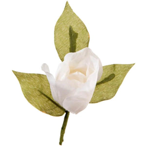 David Tutera™ Artificial Wedding Boutonniere: White Rose w/Green Leaves 