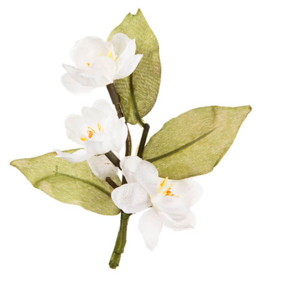 David Tutera™ Artificial Wedding Boutonniere: White Blossoms w/Green Leaves 