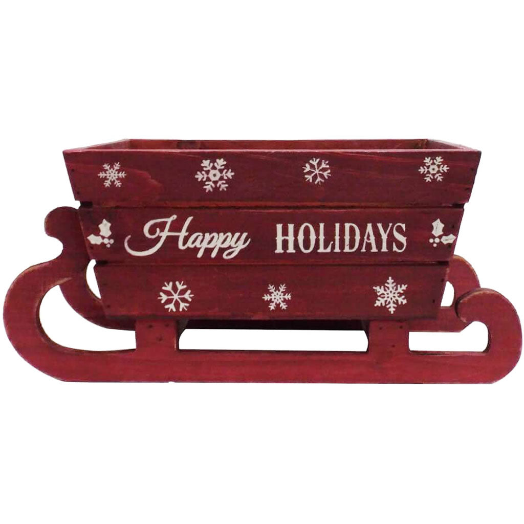 WOOD PLANTER SLED 12.75IN RED