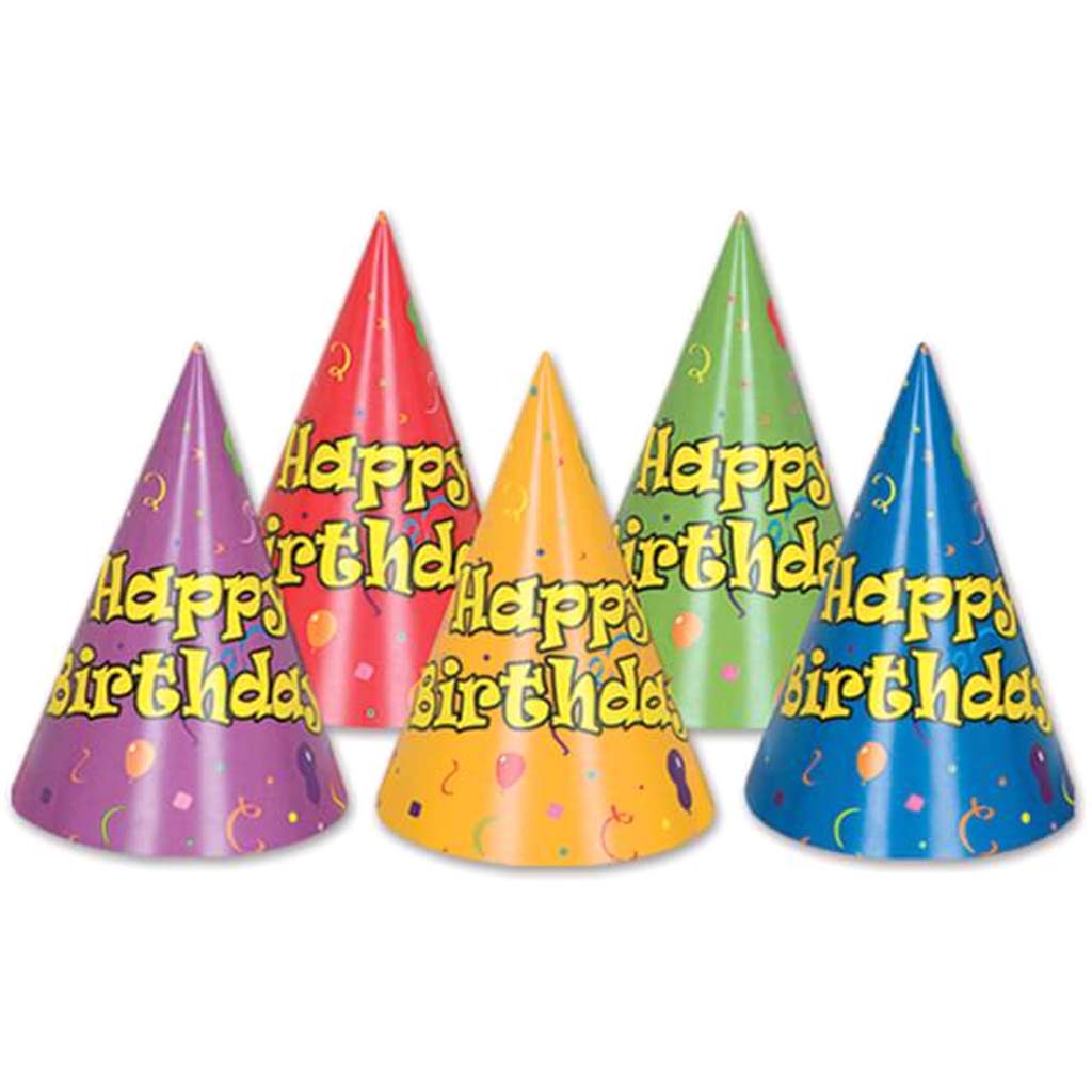 Birthday Day Cone Hats d Balloon &amp; Confetti 