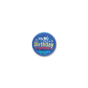 Satin Button Blue It's My Birthday