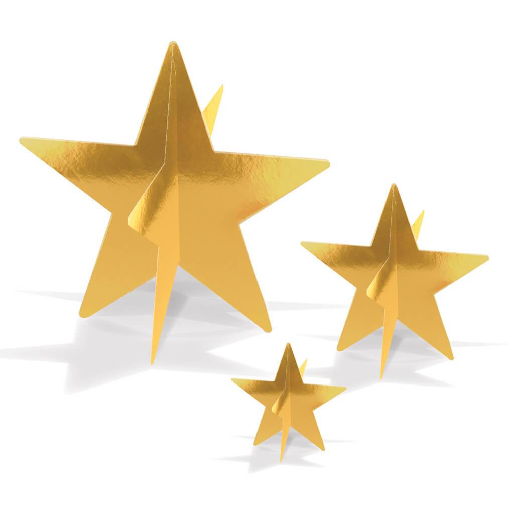 Centerpieces 3-D Foil Star 3pcs Gold 