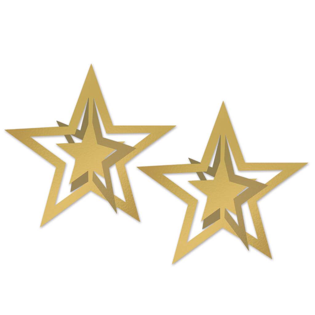 3D Foil Hanging Stars 12in Gold