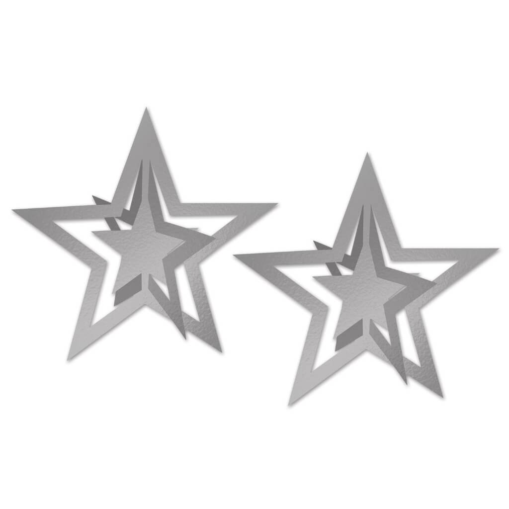 3D Foil Hanging Stars 12in Silver