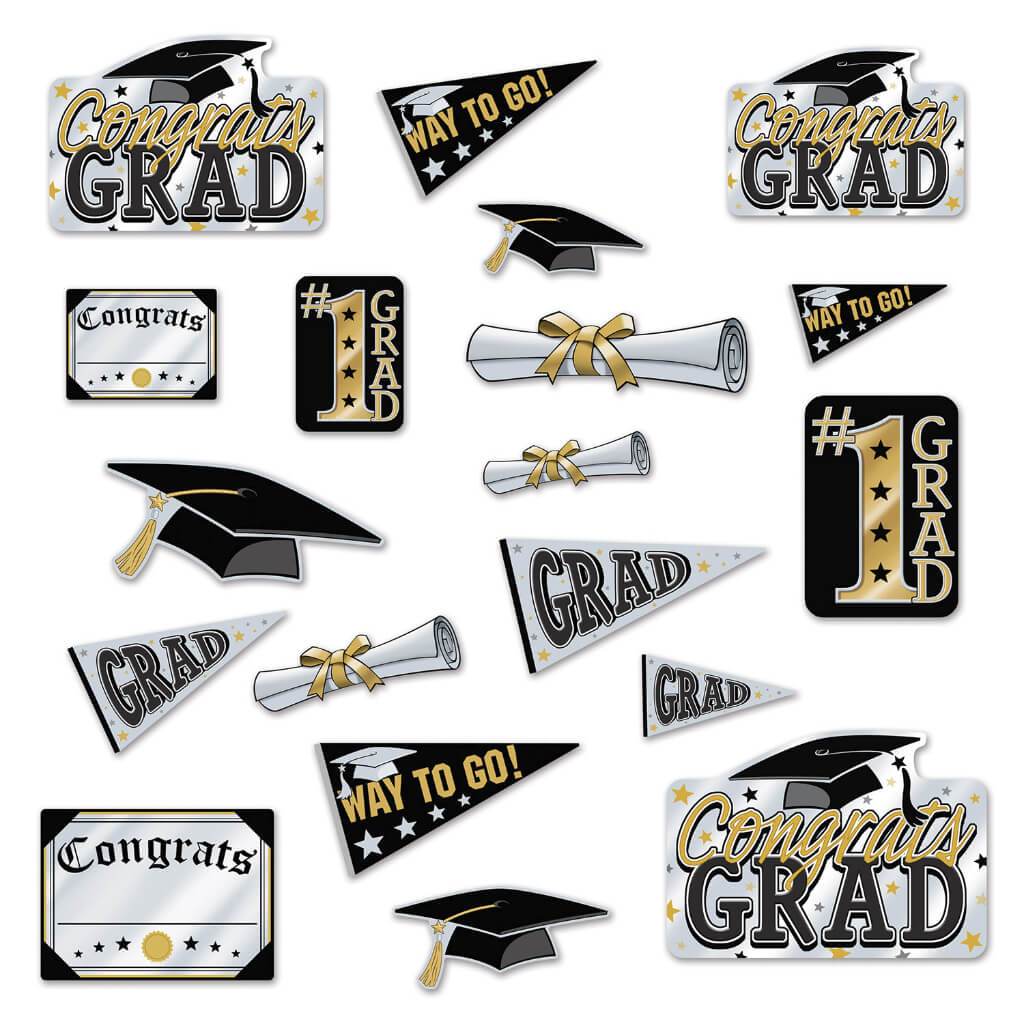 Black and Gold Graduation Cutouts Decoration 13in