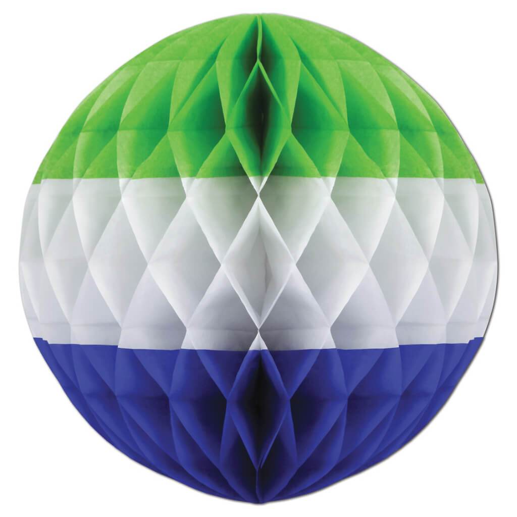 Tissue Ball 14in Light Green, White, Blue 