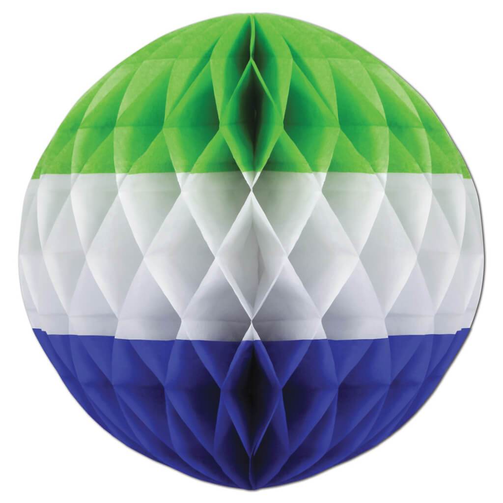 Tissue Ball 14in Light Green, White, Blue 