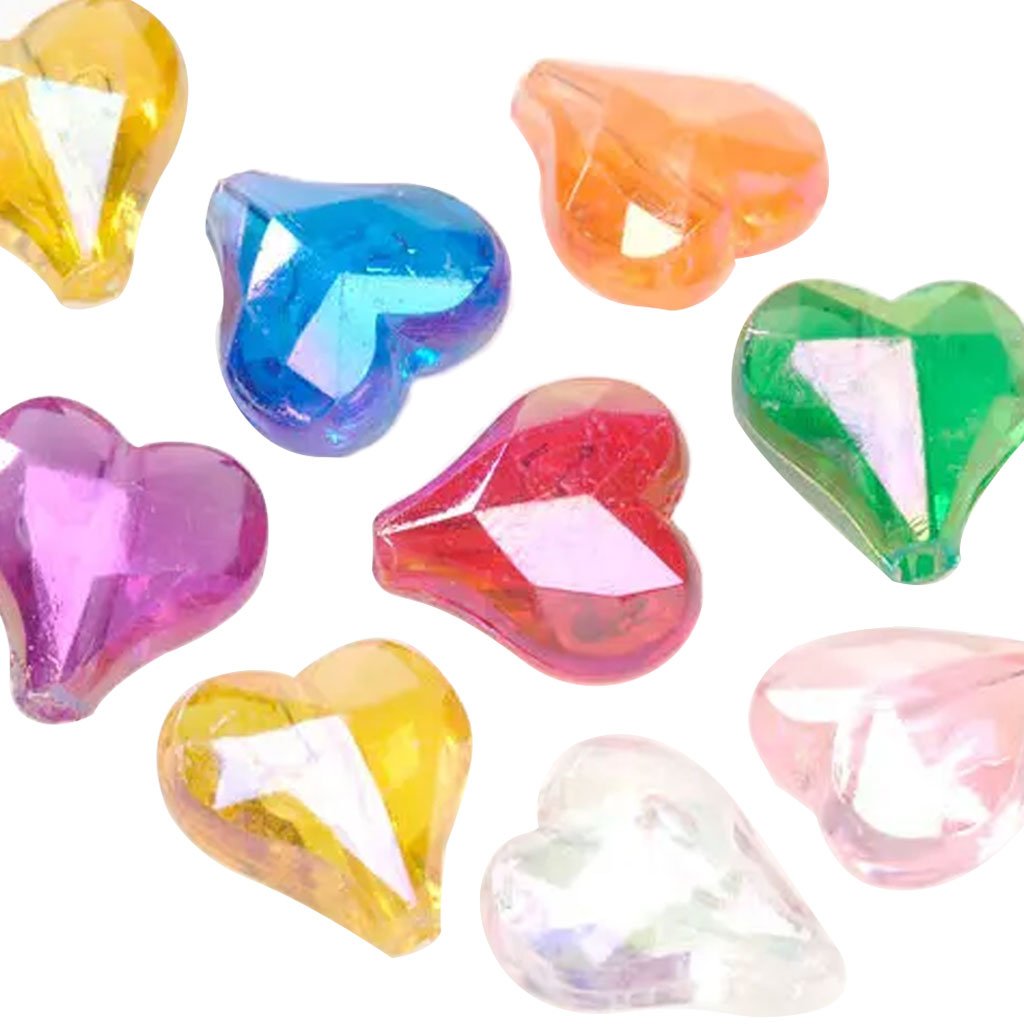 Faceted Heart Beads Transparent Multi-Color 144pc