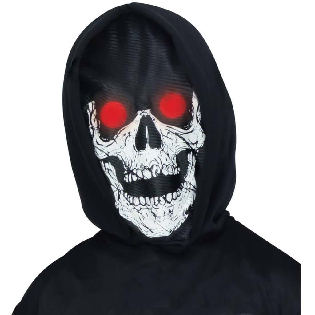 Black Skeleton Hood with Light Up Eyes Skull 