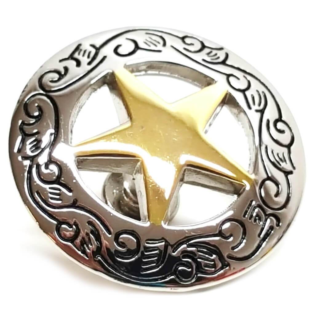 Concho Gold &amp; Silver Screwback 1in Engraved Star