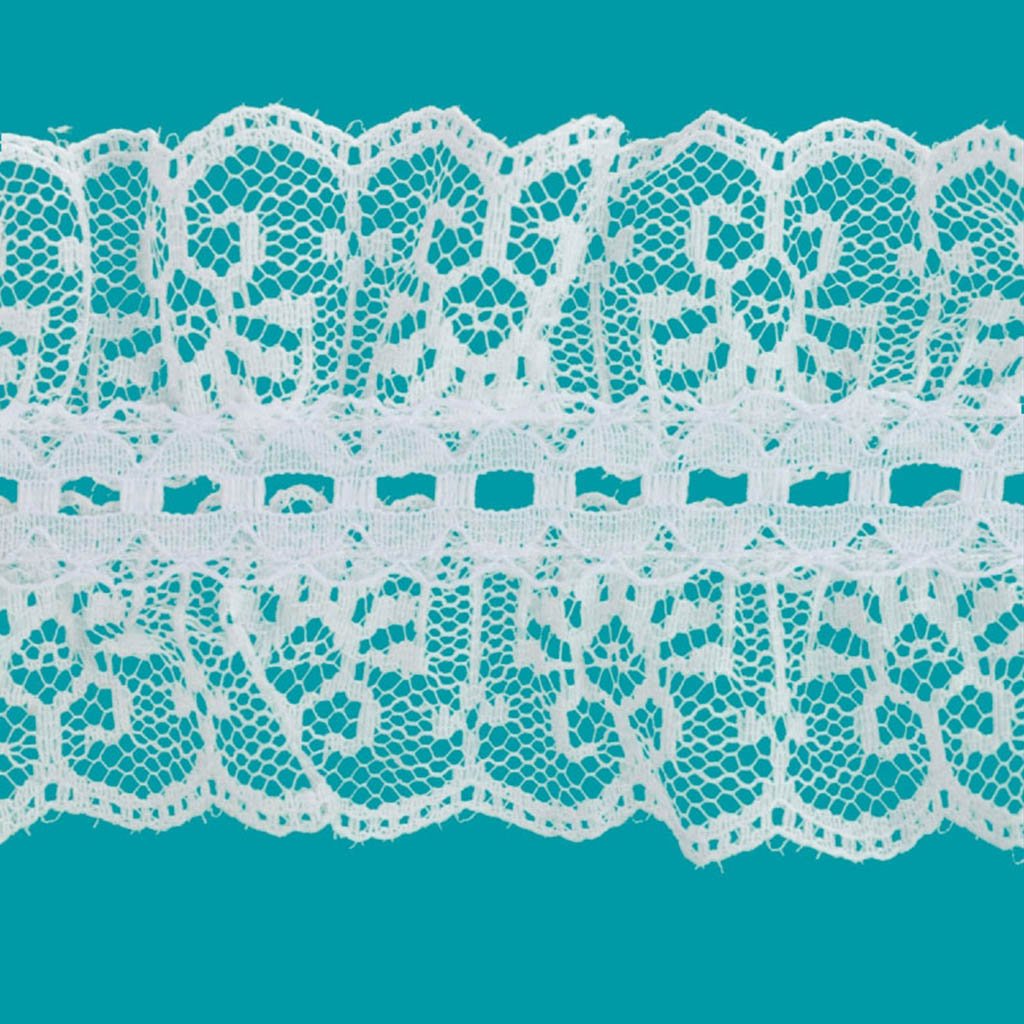 Double Ruffled Galloon Lace Trim 2-1/2in White