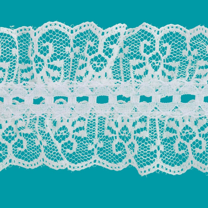 Double Ruffled Galloon Lace Trim 2-1/2in White