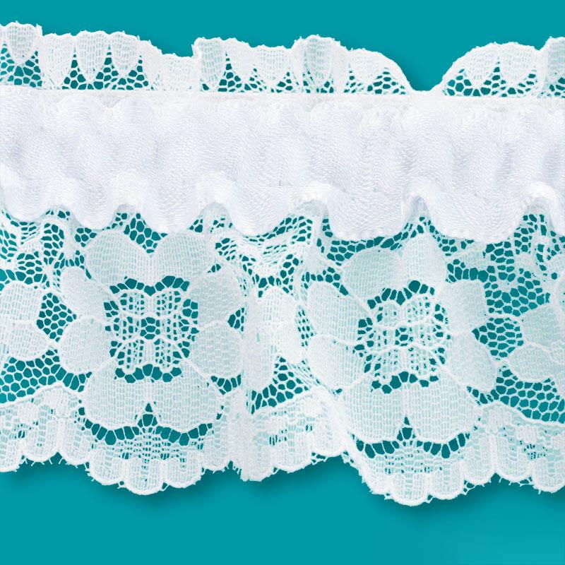 Elasticized Bridal Garter Lace Trim 2-3/8in White