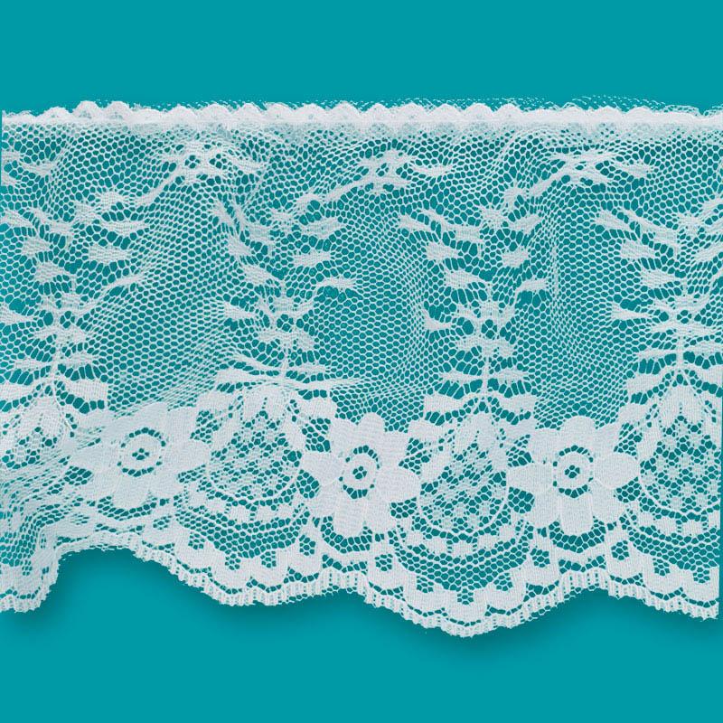 Ruffled Fancy Lace Trim 3-1/8in White