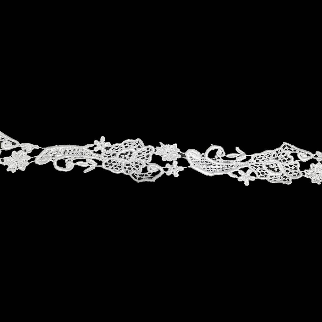 Daisy Floral Spray Venice Lace Trim 1-1/2in White