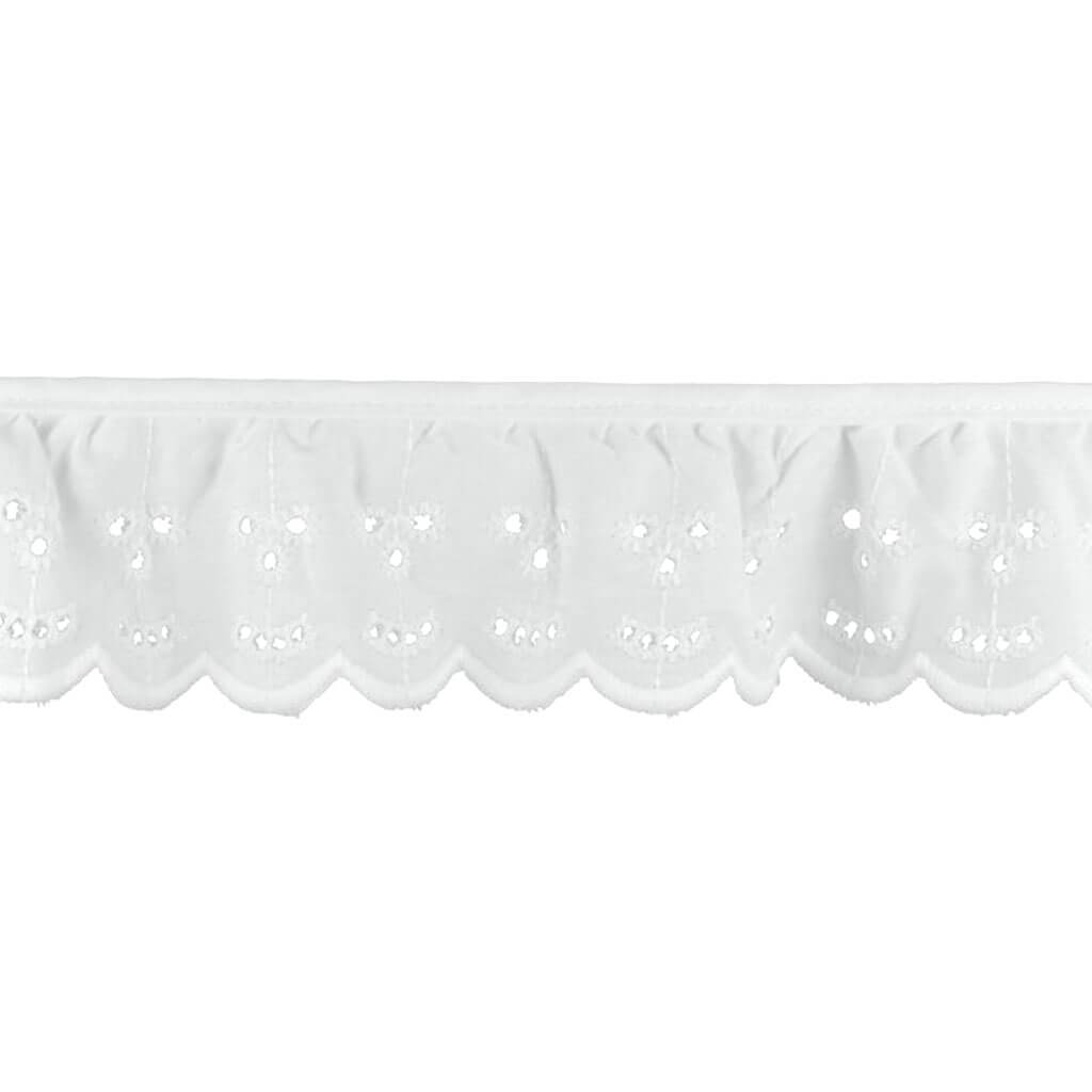 Deco Trims Ruffled Smiley Face Embroidery Eyelet Trim 2-1/4in White