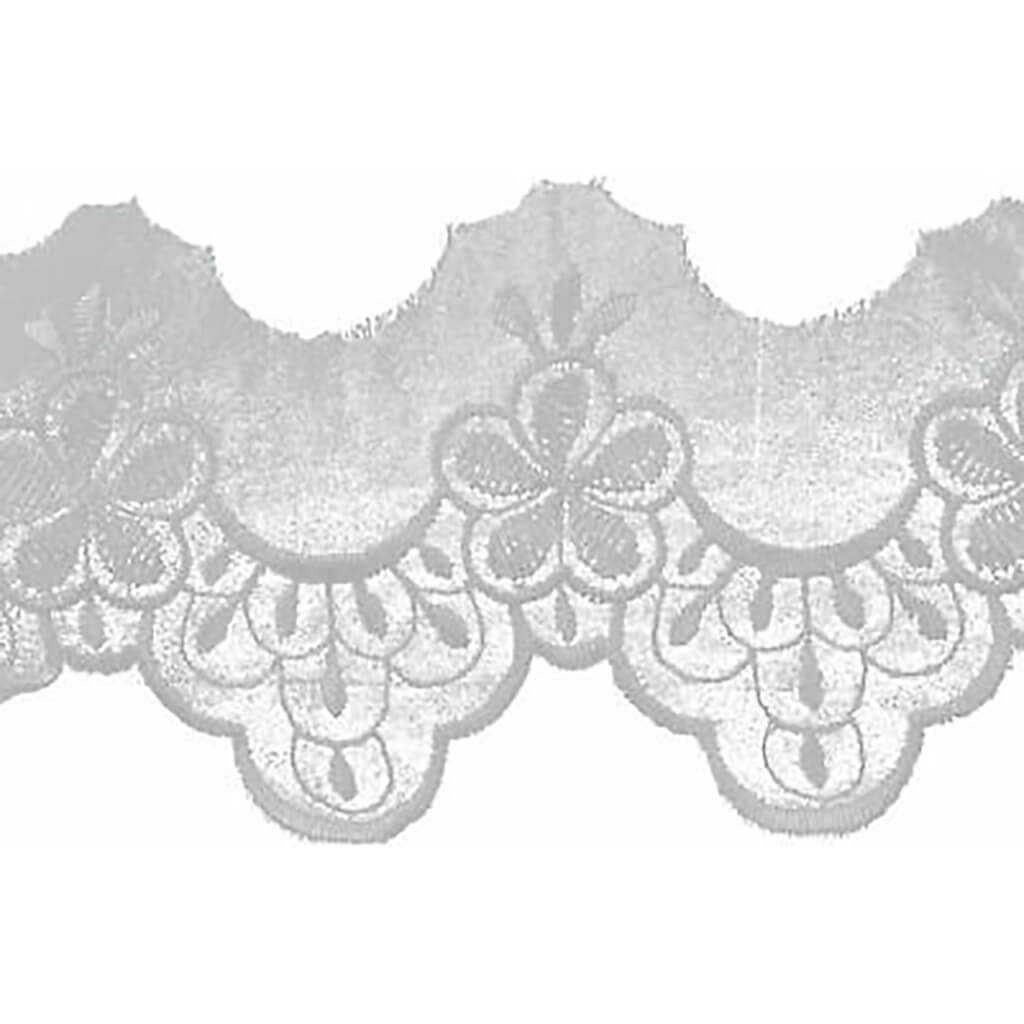 Embroidered Daisy Edge Bridal Organza Trim 3-1/4in White