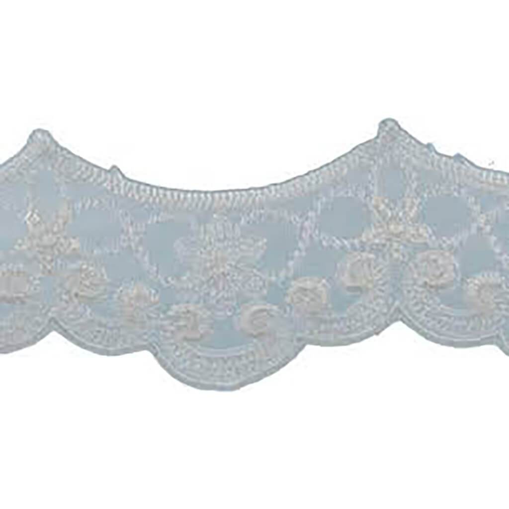 Embroidered Galloon Bridal Organza Trim 1-1/2in White/Silver