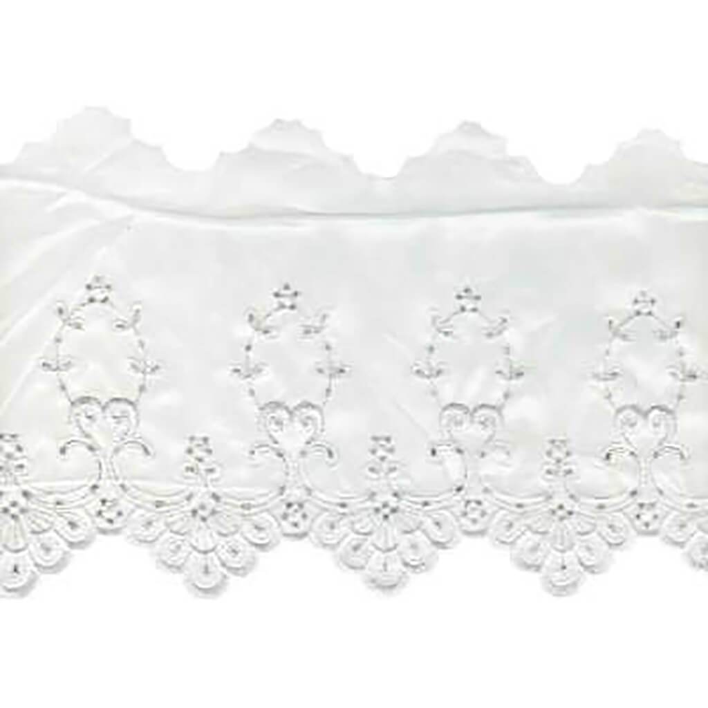 Deco Trims Metallic Embroidered Edge Bridal Organza Trim 8-1 White/Silver