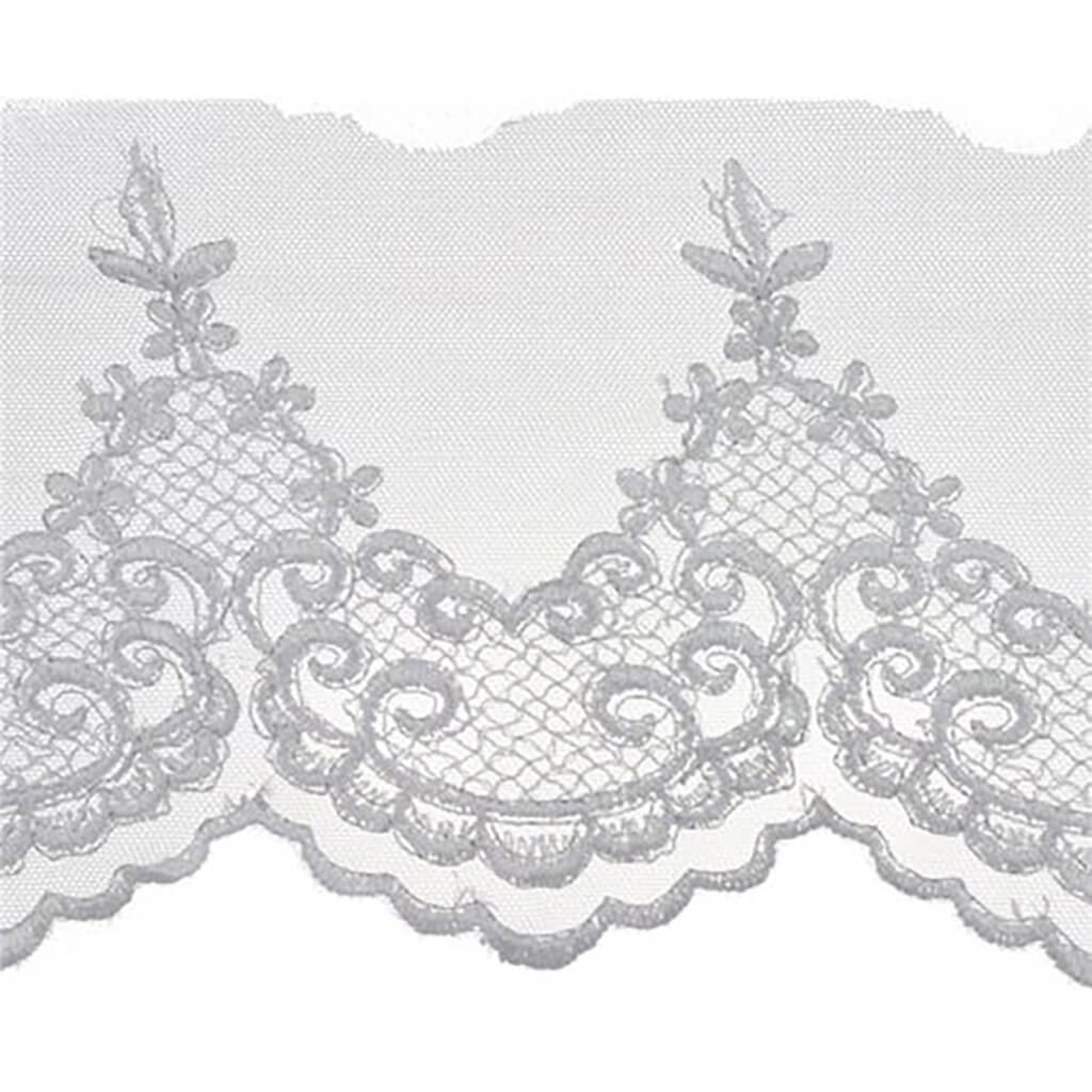 Deco Trims Scroll Work Embroidered Edge Bridal Tulle Trim 5in White