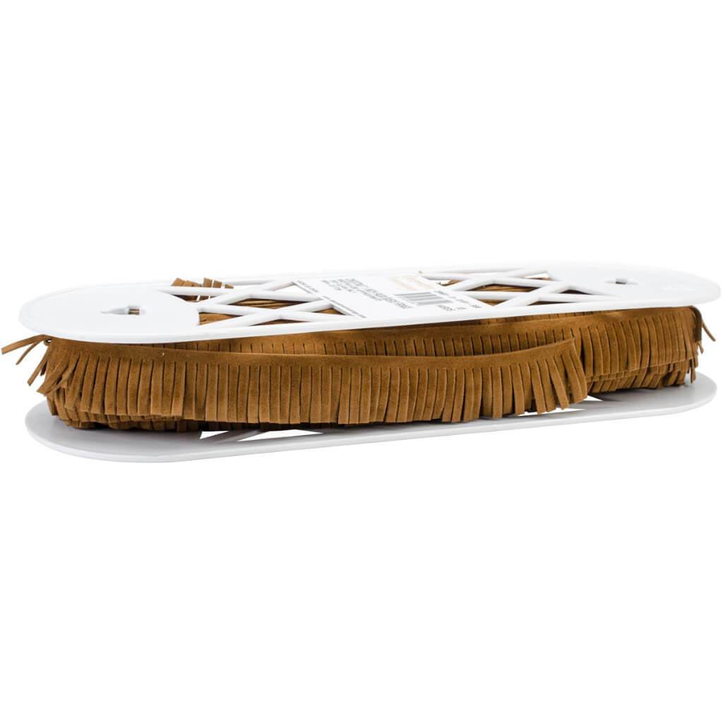 Faux Suede Fringe Trim 1in Brown