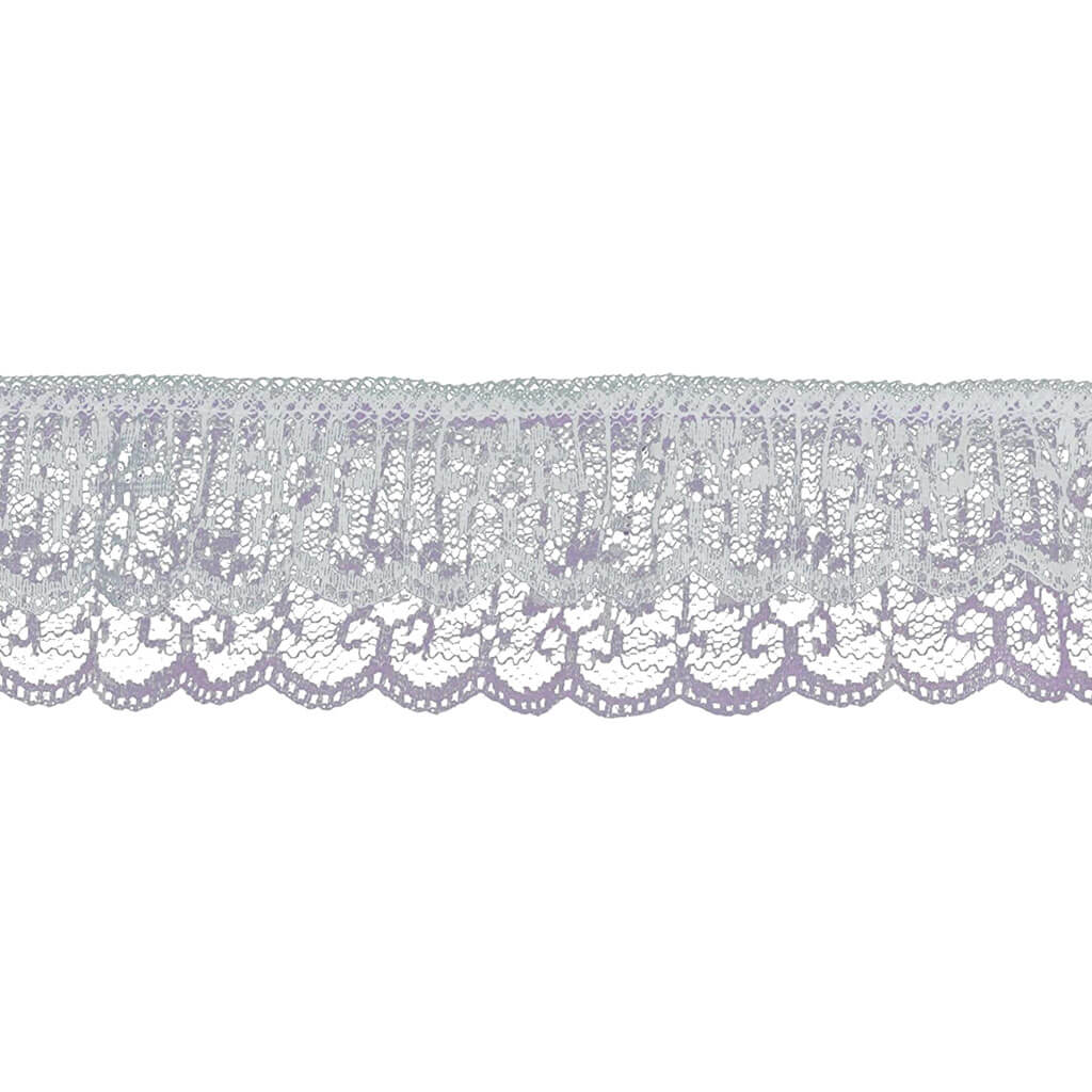 Tiered Ruffled Lace Trim 2-1/8in White/Lilac