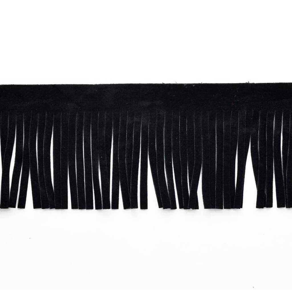 Faux Suede Fringe Trim 2in Black