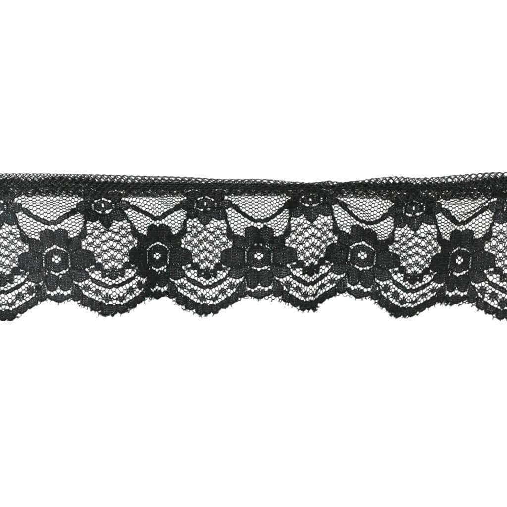 Ruffled Daisy Loop Lace Trim 1-1/2in Black