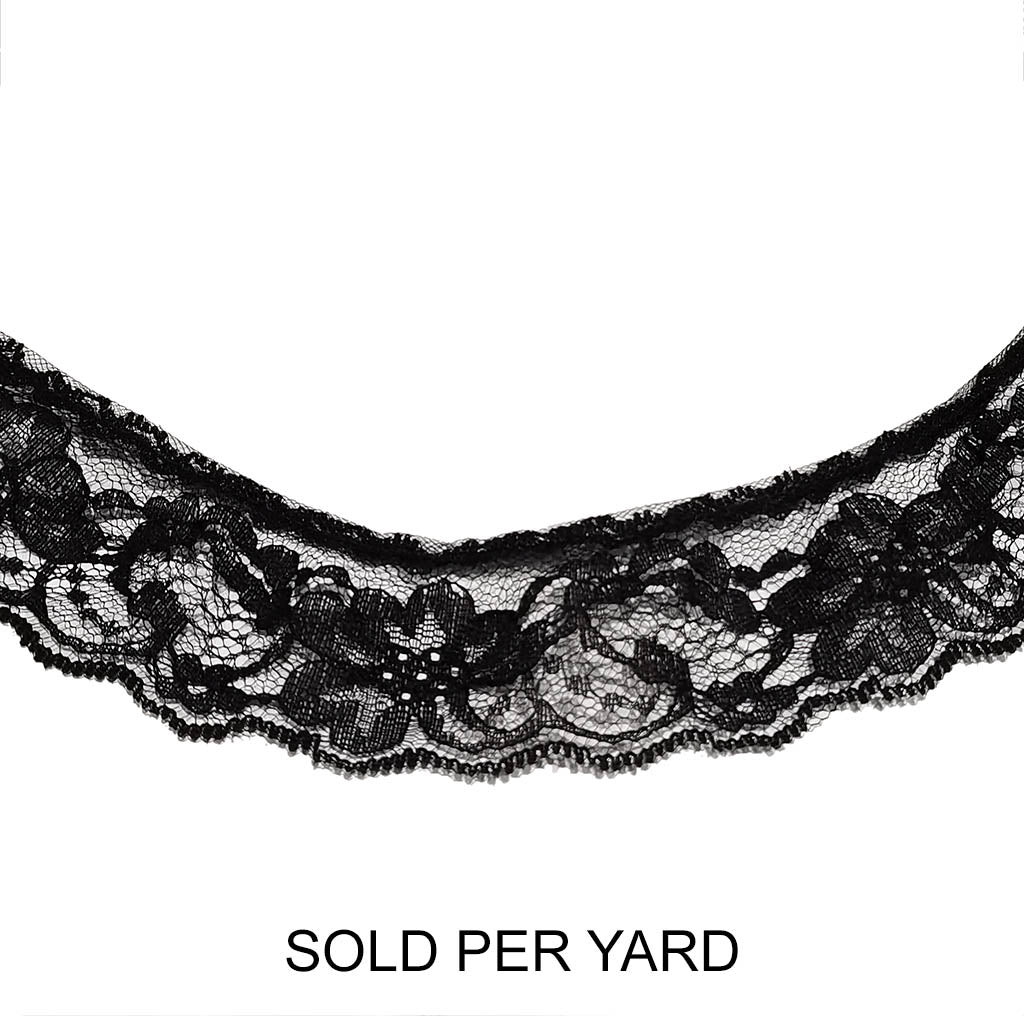 Ruffled Orchid Scallop Lace Trim 1-3/4in Black