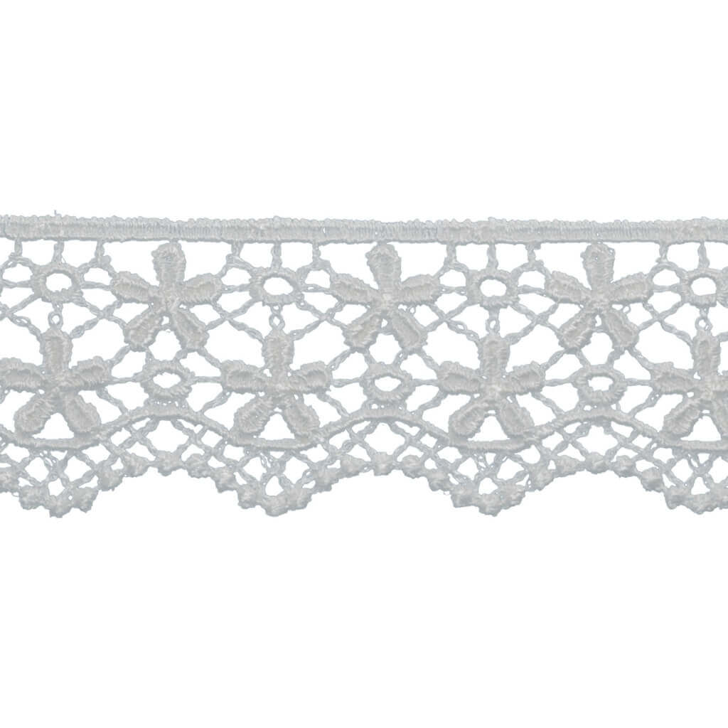 Daisy Scalloped Edge Venice Lace Trim 1-1/2in White