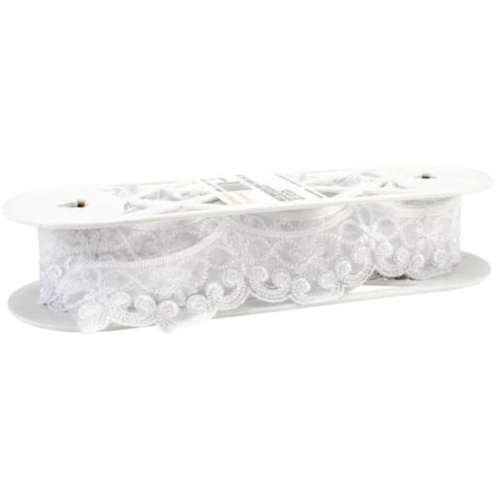 Embroidered Galloon Bridal Organza Trim 1-1/2in White