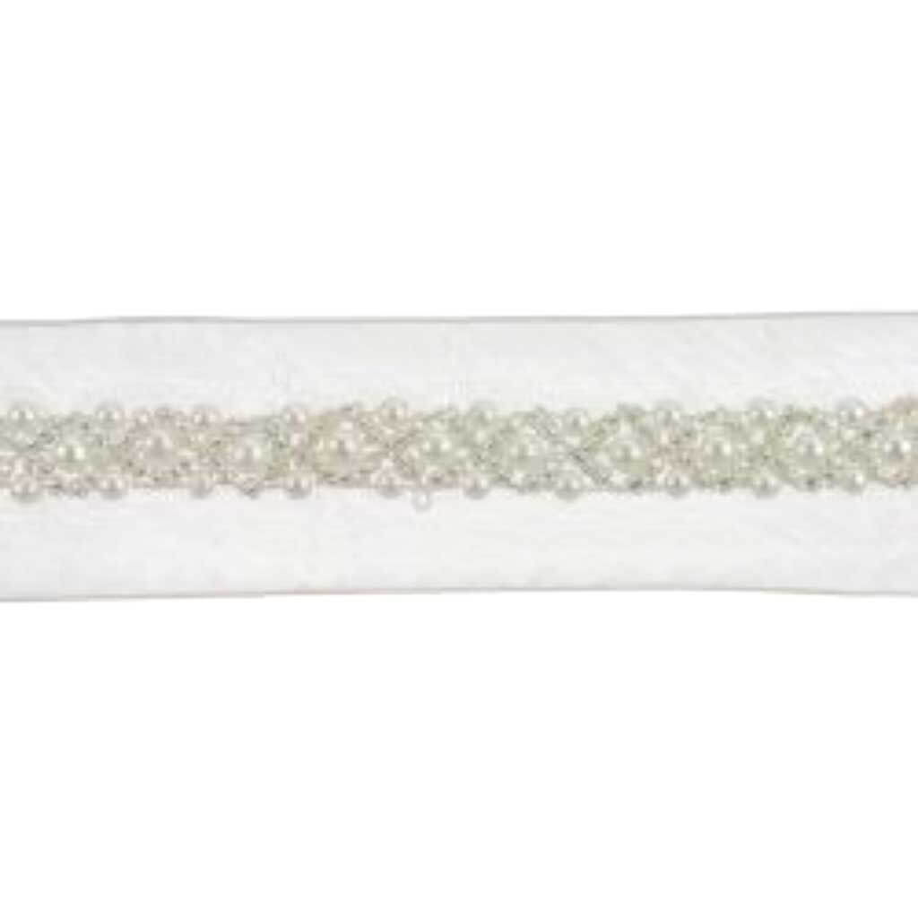 Beaded Organza with Pearls Trim 1-1/4in White/Silver