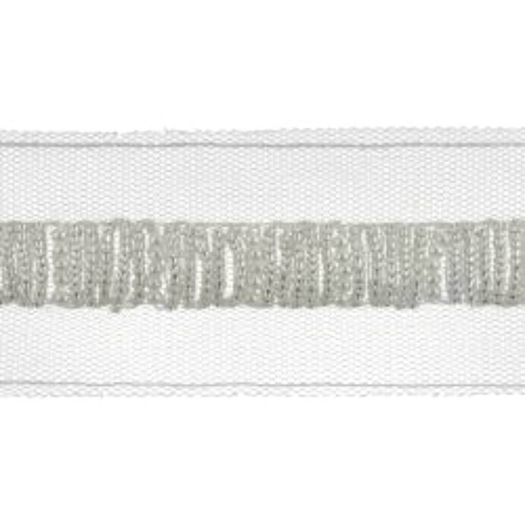 Beaded with Faux Pearls Tulle Trim 2in White/Silver