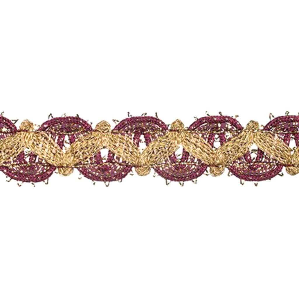 Metallic Fancy Scroll Trim 3/4in Burgundy/Gold