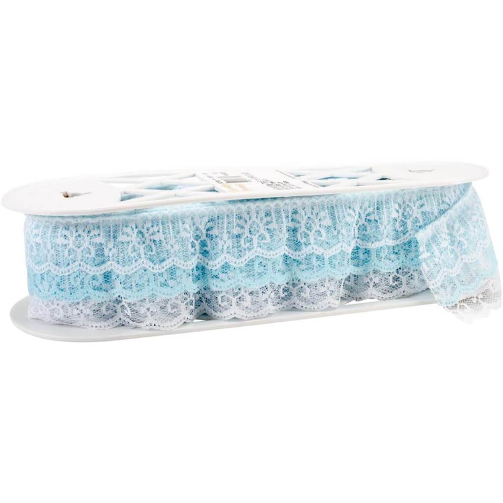 Tiered Ruffled Lace Trim 2-1/2in White/Blue/White