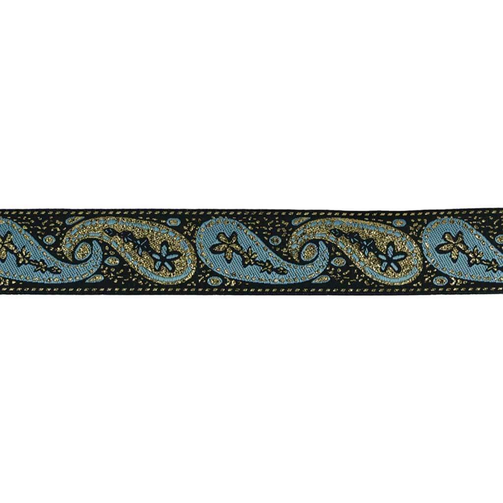 Paisley Jacquard Ribbon Trim 1-1/8in Blue/Gold