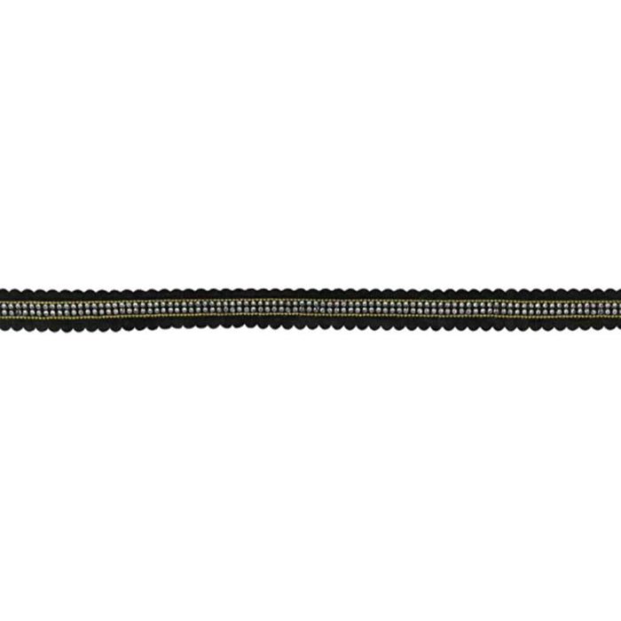 Galloon Flocked Velvet with Rhinestones Trim 3/4in Black