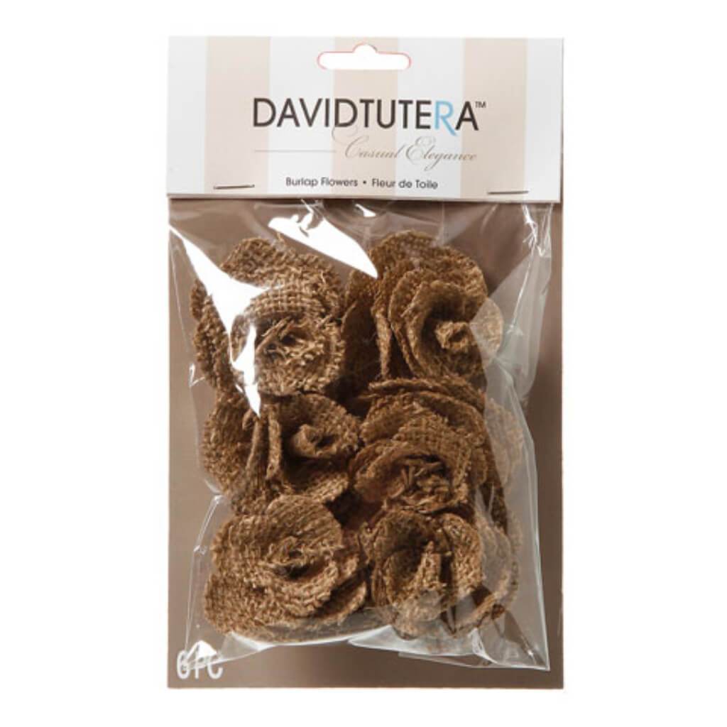 David Tutera Burlap Flowers Brown 2.5 x 1 inches 6 pieces 